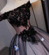 Princess Black Tulle off Shoulder Long Evening Dress with Appliqués, Sweet 16 Dresses