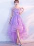 Cute High Low Lavender Tulle Party Dress, Off the Shoulder Homecoming Dress