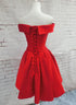 Beautiful Red Satin Short Party Dress, Red Off Shoulder Homecoming Dress