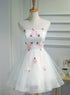 Lovely White Short Party Dress with Flowers, Cute Graduation Dress