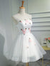 Lovely White Short Party Dress with Flowers, Cute Graduation Dress