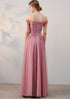 Pink Off Shoulder Tulle Long Party Dress, Pink Bridesmaid Dress