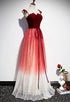 Pretty Red Tulle with Sequins Long Party Gown, Beautiful Red Formal Dress