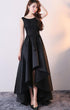 Black Satin with Lace High Low Prom Dress, Fashionable Homecoming Dress