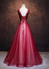 Lovely Wine Red V-neckline Tulle Party Gown, A-line Prom Dress