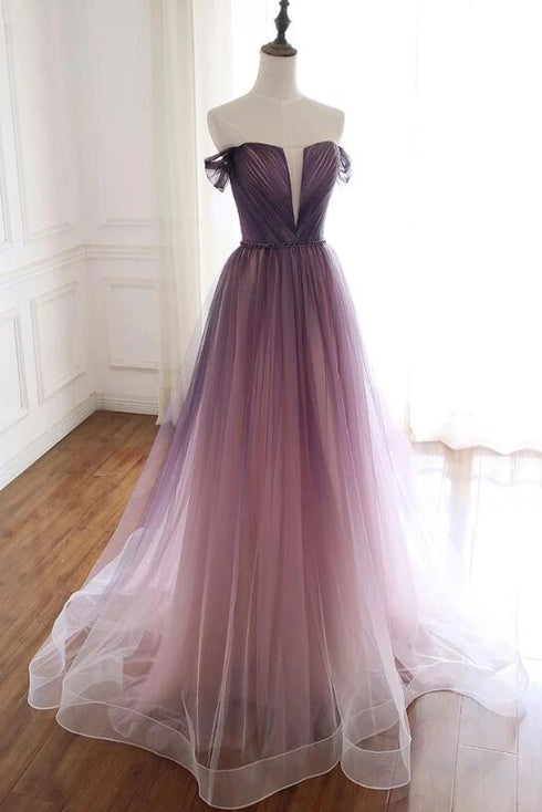 Beautiful Tulle Gradient Long Formal Gown, A-line Floor Length Party Dress