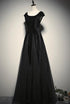 Elegant Black Velvet Cap Sleeves Evening Dress, Black Prom Dress