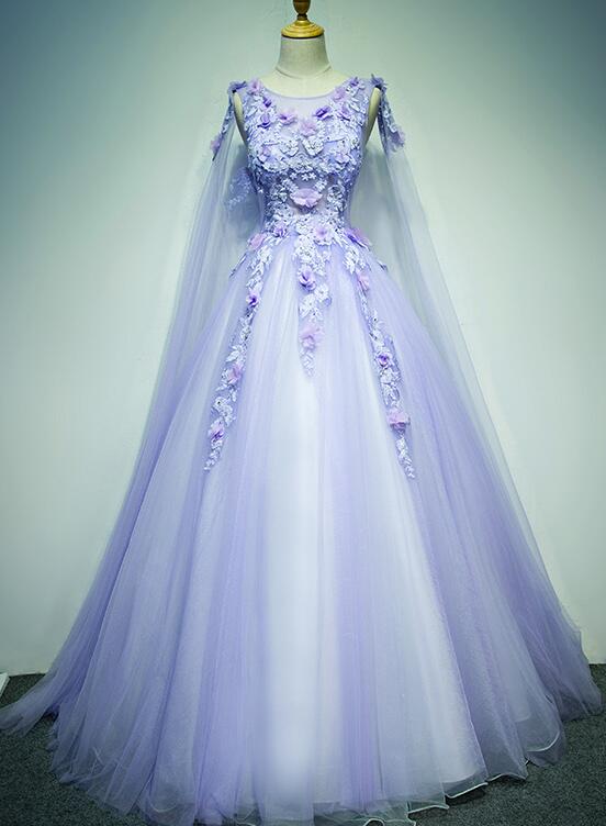 Light Purple Tulle With Lace Off Shoulder Sweet 16 Dress, Light Purple Formal Dress     S2557 main image 1