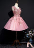 Beautiful Pink Tulle Flowers Homecoming Dress, Short Pink Teen Formal Dress