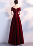 Wine Red Long Party Dress Velvet Evening Dress, A-line Off Shoulder Prom Dress