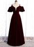 Beautiful Wine Red Velvet Off Shoulder Floor Length Party Dress, Velvet Junior Prom Dress