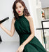 Green Chiffon High Low Bridesmaid Dress Party Dress, High Neckline Prom Dresses