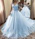 Light Blue Beautiful Shiny Tulle with Lace Round Neckline Formal Dress, Light Blue  Prom Dress