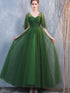Dark green Tulle A-line Long Formal Dresses Evening Dress, Green Floor Length Bridesmaid Dresses