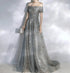 Beautiful Tulle Off Shoulder Prom Dress Lace-up Evening Dress Gown, Grey Prom Dresses