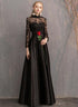 Black Satin and Lace Long Formal Dress Party Dresses, Black Evening Dresses