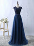 Beautiful Navy Blue Tulle Long Bridesmaid Dresses, Navy Blue Bridesmaid Dresses