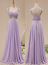 Beautiful Light Purple Chiffon Straps Party Dress, Long Formal Dress