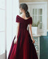 Wine Red Velvet Simple A-line Long Wedding Party Dress, Wine Red Evening Dress