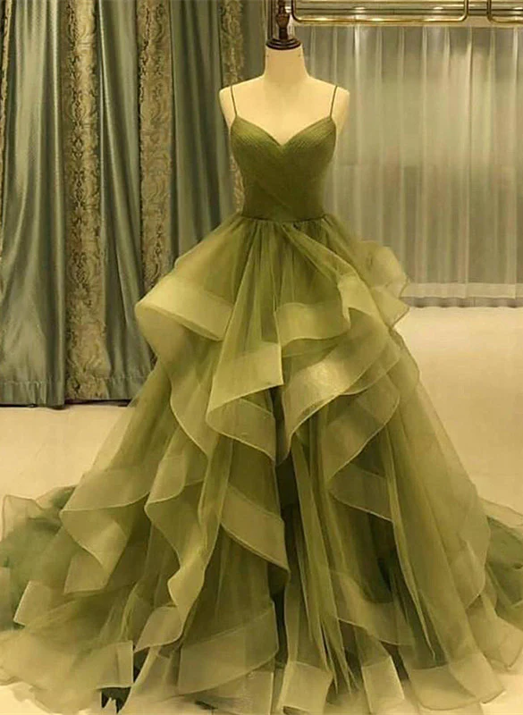 Light Green Embroidered Tulle dress Evening Dress Puffy Long Sleeve PSK304