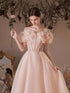 Pink Sweetheart Beaeded Short Sleeves Party Dress, Pink Formal Dress