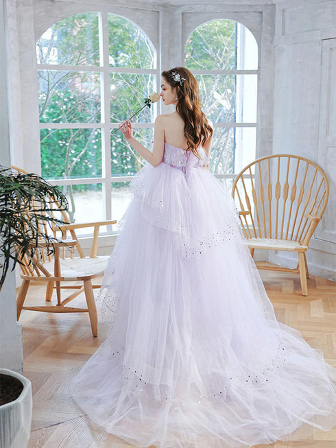 Lavender Tulle Floor Length Party Dress, A-line Lavender Layers Sweet 16 Dress