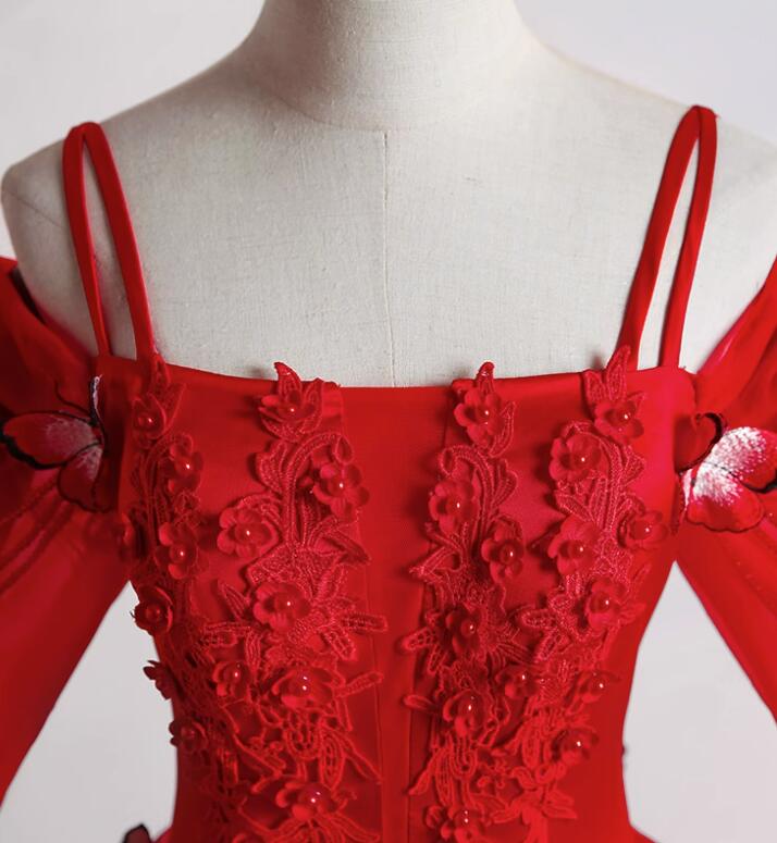 Red Sweetheart Shiny Tulle Ball Gown Long Formal Dress, Red Tulle Sweet 16 Dress