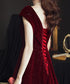 Wine Red Velvet Floor Length A-line Prom Dress, Wine Red Wedding Party Dress