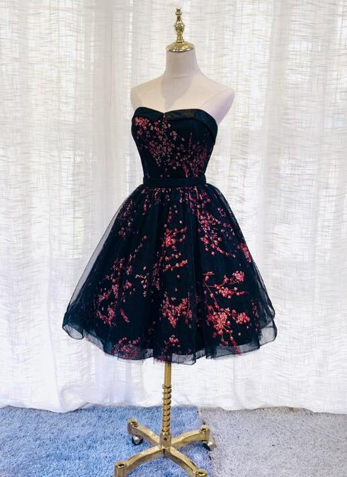 Lovely Black Sweetheart Short Homecoming Dress, Black Prom Dress