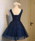 Beautiful Navy Blue Knee Length Homecoming Dresses, V-neckline Short Formal Dresses