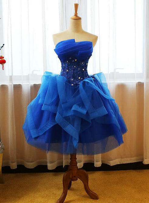 Beautiful Royal Blue Knee Length Party Dress with Applique, Short Prom Dress