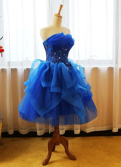 Beautiful Royal Blue Knee Length Party Dress with Applique, Short Prom Dress