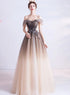 Beautiful Gradient Tulle with Lace Long Party Dresses, A-line Tulle Formal Dresses
