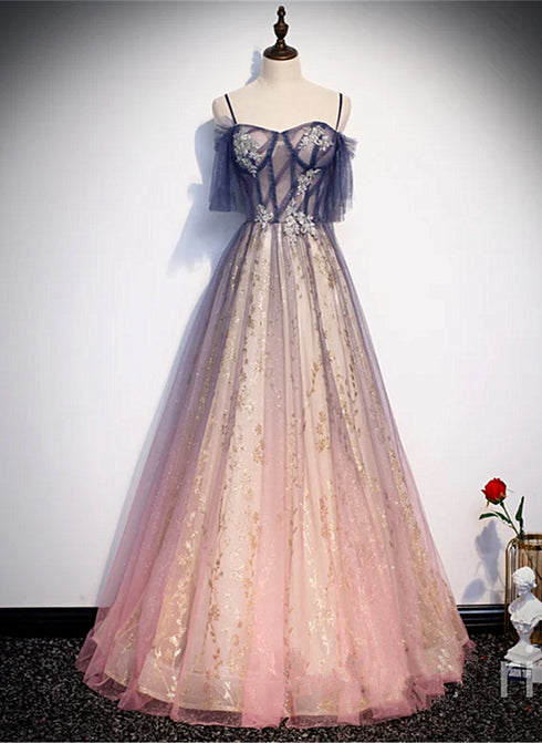 Beautiful Gradient Pink Sweetheart Floor Length Party Dresses, A-line Gradient Long Prom Dresses