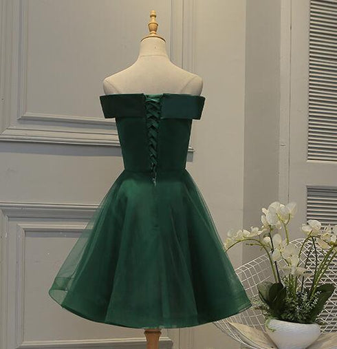 Cute Dark Green Off Shoulder Short Party Dress, Tulle Homecoming Dress