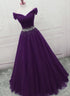 Dark Purple Tulle Long Prom Dresses, Beautiful Junior Prom Dress