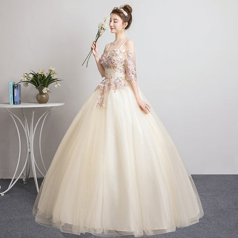 Champagne Sweet 16 Gown Long Party Dress, Straps Evening Formal Dresses