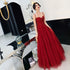 Wine Red Tulle Beaded Straps Beaded Formal Dress, Dark Red Evening Dress Party Dresses