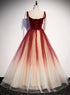 Red Sweetheart Velvet and Tulle Straps Long Party Dress, Gradient Tulle A-line Prom Dress