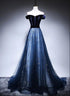 Beautiful Navy Blue Off Shoulder Long Party Dress, Long Prom Dress