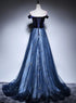 Beautiful Navy Blue Off Shoulder Long Party Dress, Long Prom Dress