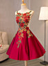 Beautiful Red Lace Applique Flower Homecoming Dress, Red Prom Dress