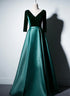 Beautiful Satin and Velvet Short Sleeves Prom Dress, A-line Green Party Dress