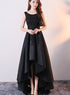 Black Satin with Lace High Low Prom Dress, Fashionable Homecoming Dress