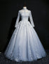 Beautiful Grey A-line Long Sleeves with Lace Party Gown, Sweet 16 Dress