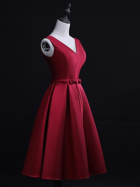 Beautiful Dark Red Satin Short Homecoming Dress, Lovely Bridesmaid Dress