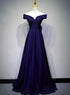 Beautiful Navy Blue A-line Spandex Long Prom Dress, Off Shoulder Bridesmaid Dress