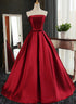Beautiful Satin Scoop Floor Length Ball Prom Dress , Dark Red Sweet 16 Gown