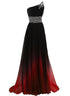 Black and Red Gradient Chiffon One Shoulder Beaded Party Dress, Cute Junior Prom Dress