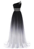 Black and Red Gradient Chiffon One Shoulder Beaded Party Dress, Cute Junior Prom Dress